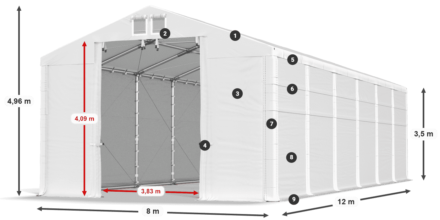 Tető: FR 620 PVC Falak: MS 580 PVC 3,5 m jelmagyarázat