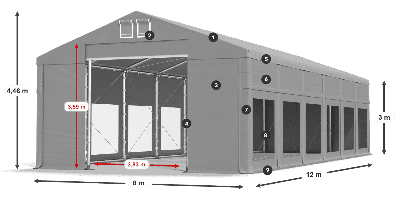 Tető: FR 620 PVC Falak: MS 580 PVC 3 m jelmagyarázat