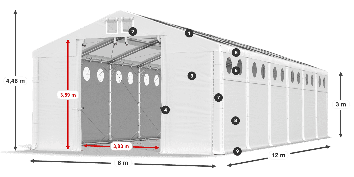Tető: MS T 580 PVC Falak: FR O 620 PVC 3 m jelmagyarázat