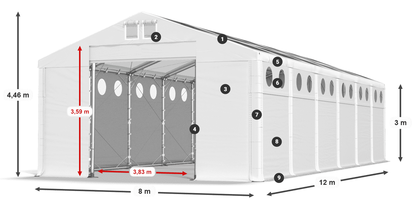 Tető: MS T 580 PVC Falak: FR O 620 PVC 3 m jelmagyarázat