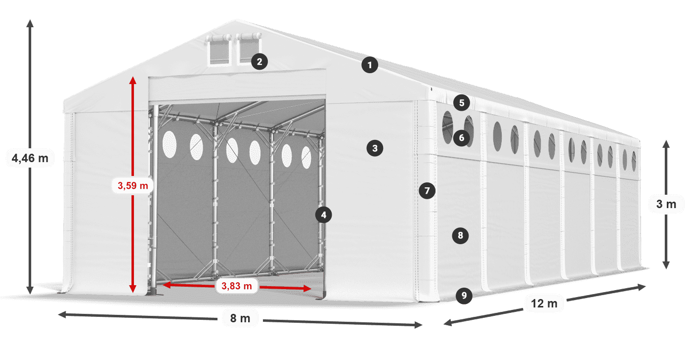 Tető: MS 580 PVC Falak: FR O 620 PVC 3 m jelmagyarázat