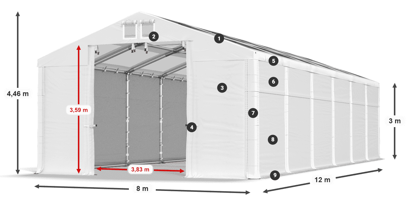 Tető: MS T 580 PVC Falak: FR 620 PVC 3 m jelmagyarázat