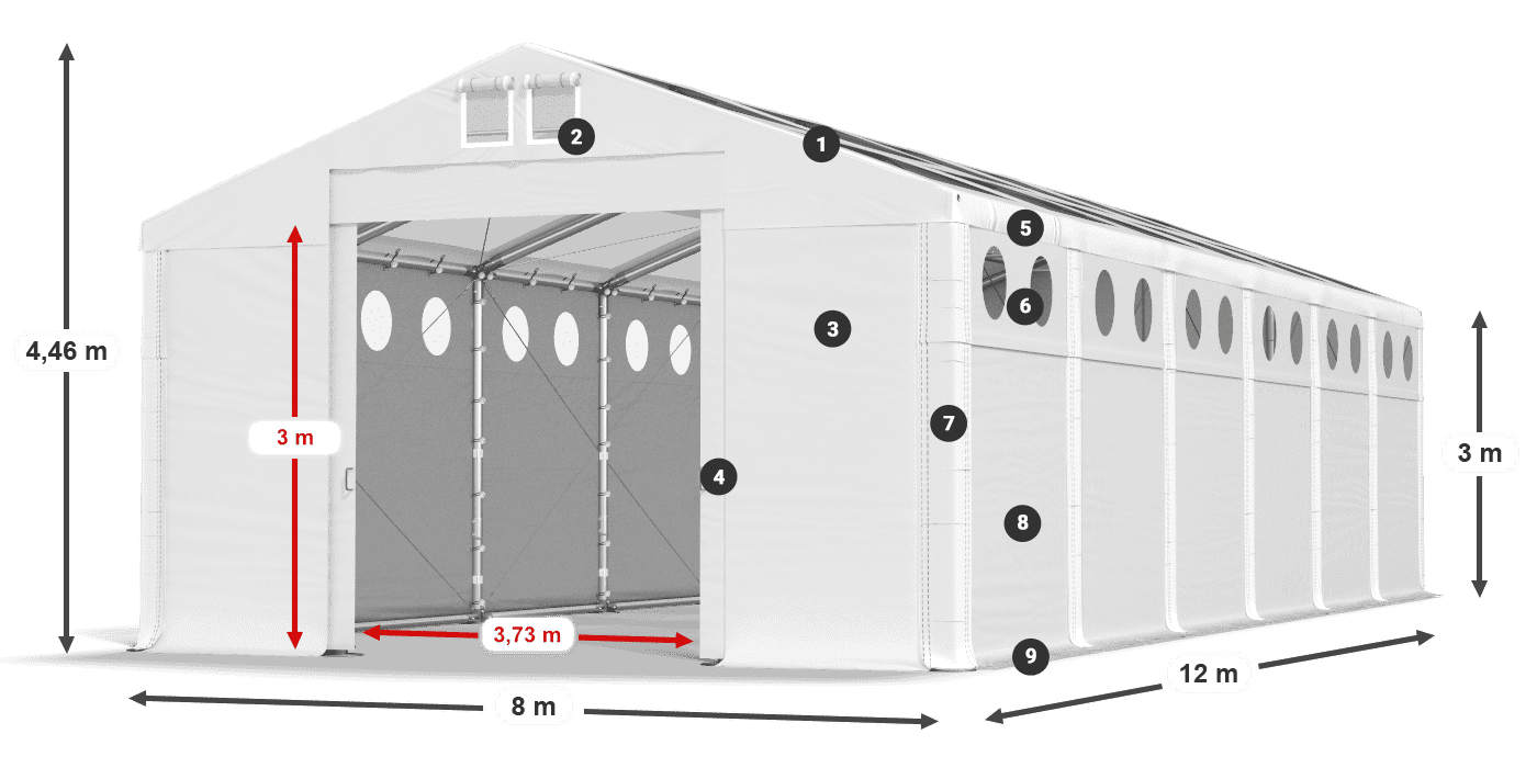 Tető: MS T 580 PVC Falak: FR O 620 PVC 3 m jelmagyarázat