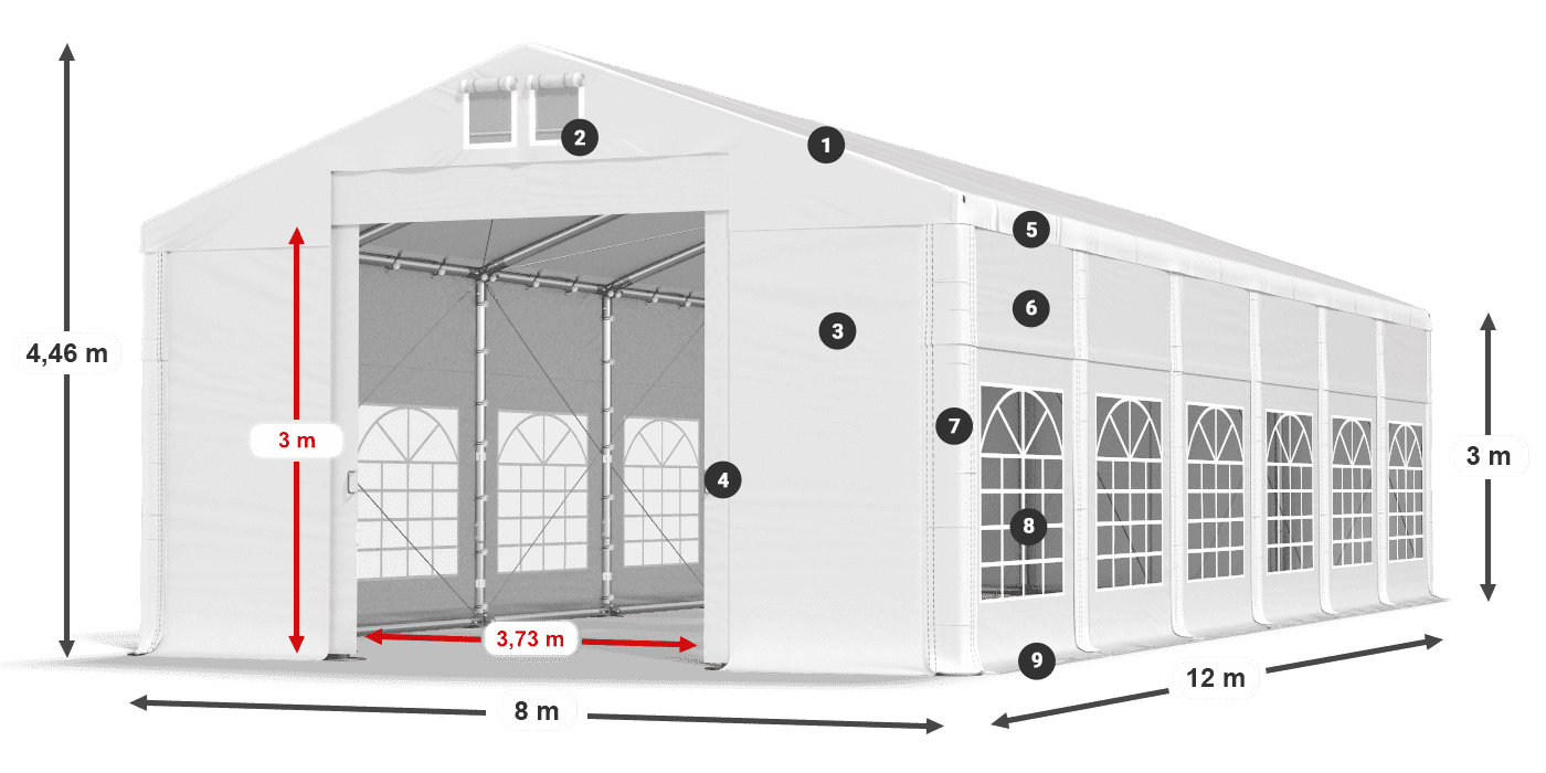 Tető: MS 580 PVC Falak: FR 620 PVC 3 m jelmagyarázat