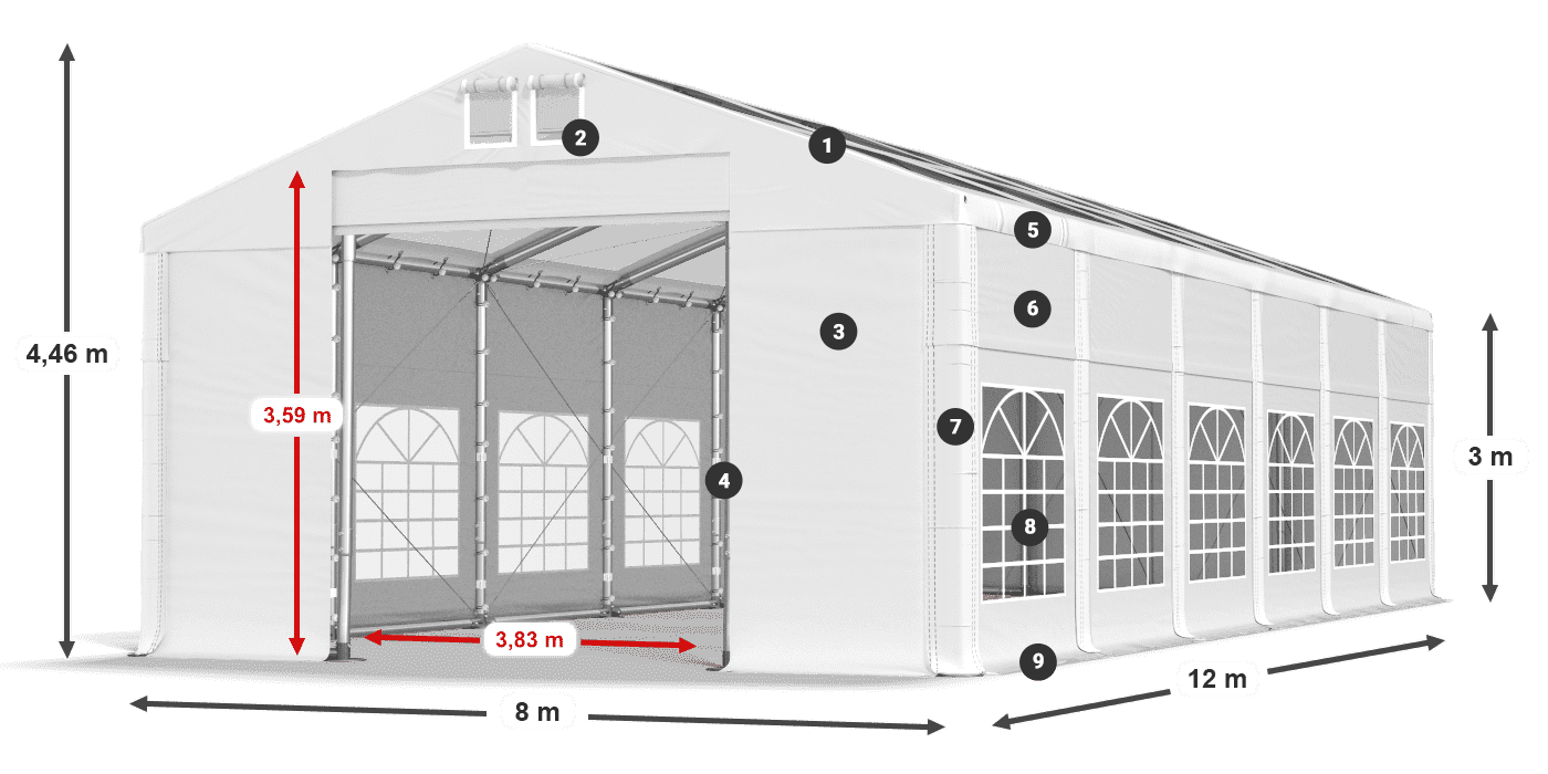Tető: MS T 580 PVC Falak: FR 620 PVC 3 m jelmagyarázat