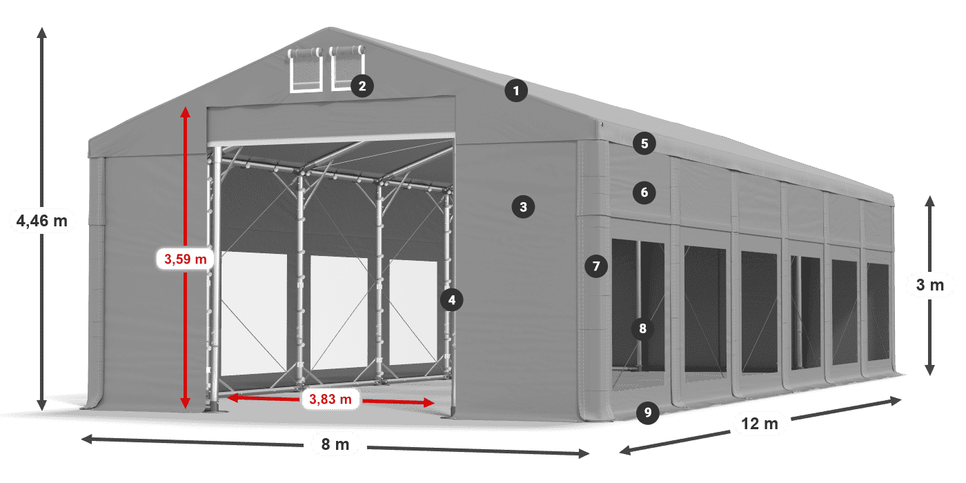 Tető: MS 580 PVC Falak: MS 580 PVC 3 m jelmagyarázat