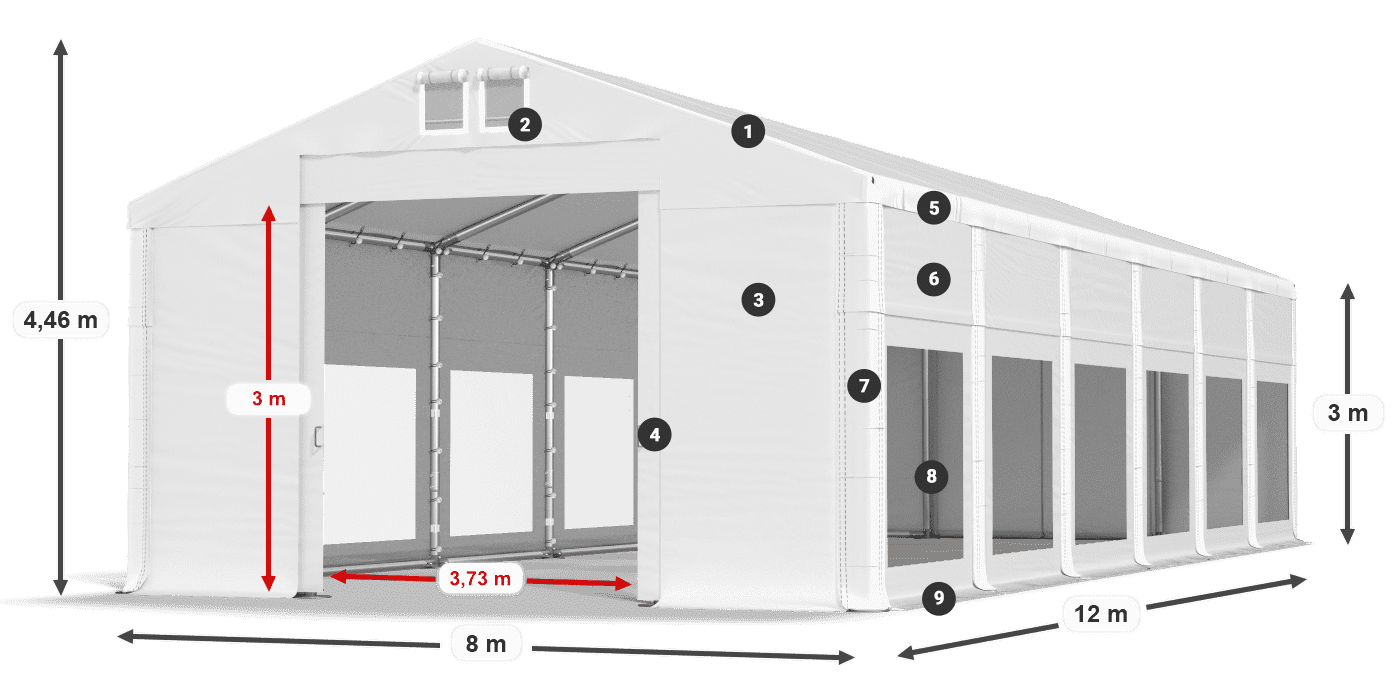 Tető: MS 580 PVC Falak: MS 580 PVC 3 m jelmagyarázat