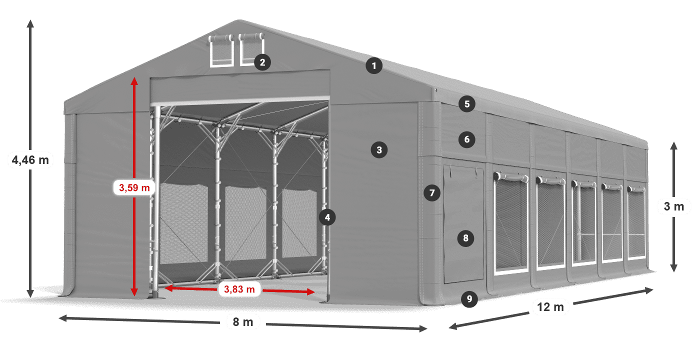 Tető: MS 580 PVC Falak: SD M 500 PVC 3 m jelmagyarázat