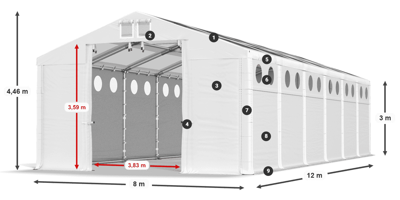 Tető: MS T 580 PVC Falak: SD O 500 PVC 3 m jelmagyarázat