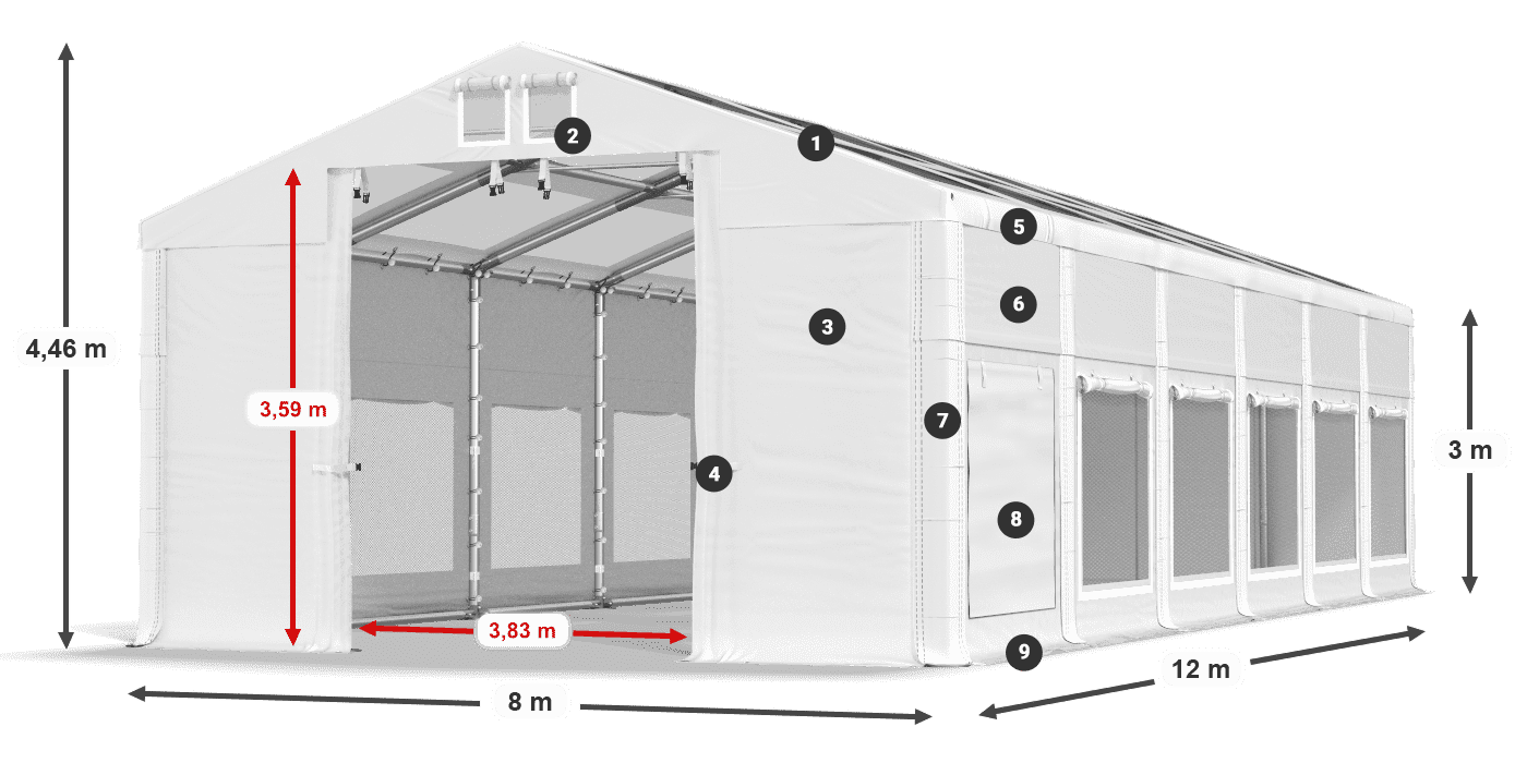 Tető: MS T 580 PVC Falak: SD M 500 PVC 3 m jelmagyarázat