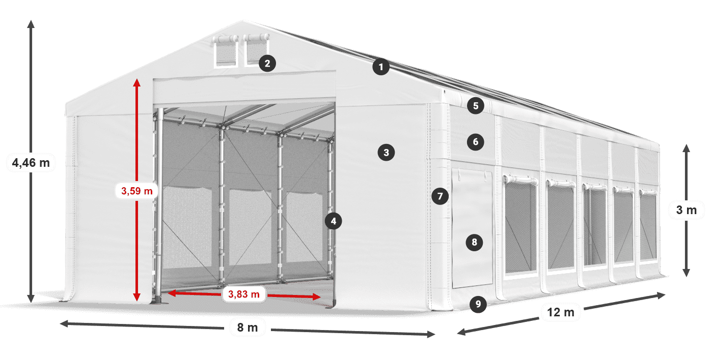 Tető: MS T 580 PVC Falak: SD M 500 PVC 3 m jelmagyarázat