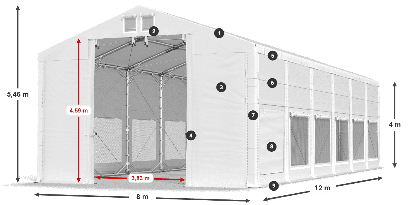 Tető: FR 620 PVC Falak: SD 500 PVC 4 m jelmagyarázat