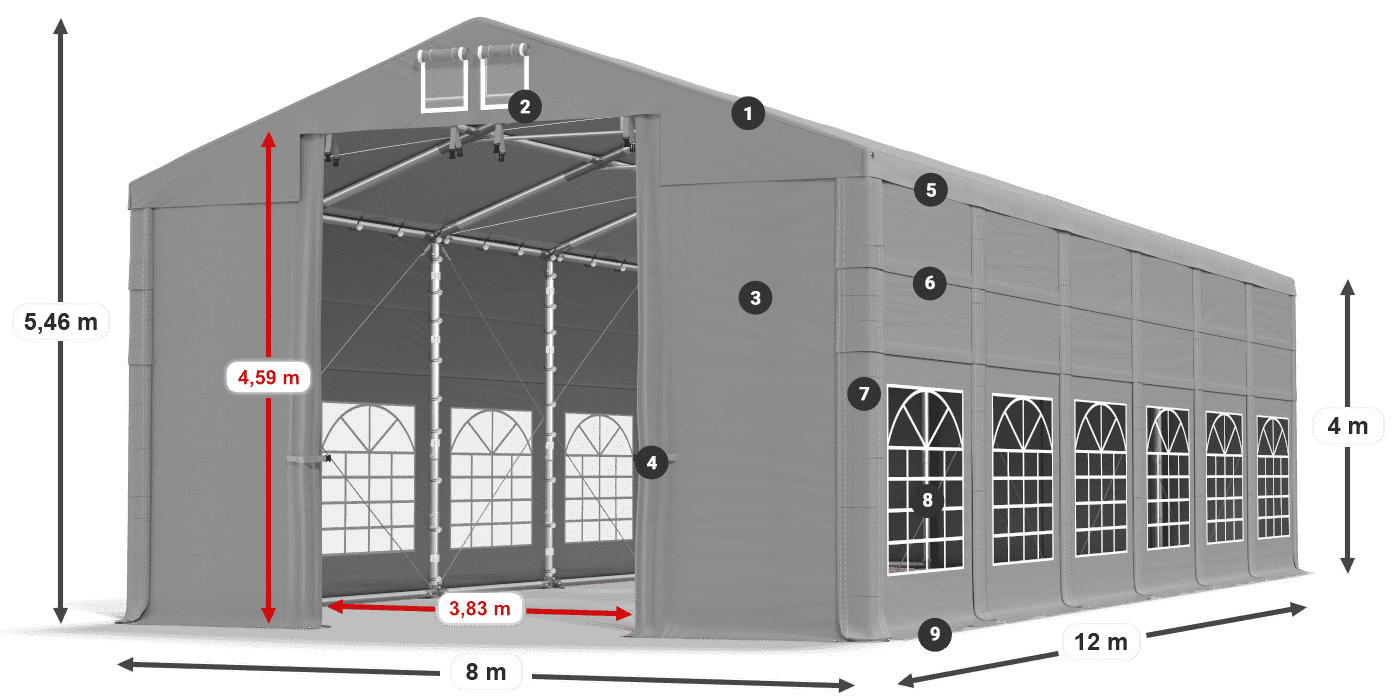 Tető: FR 620 PVC Falak: SD 500 PVC 4 m jelmagyarázat