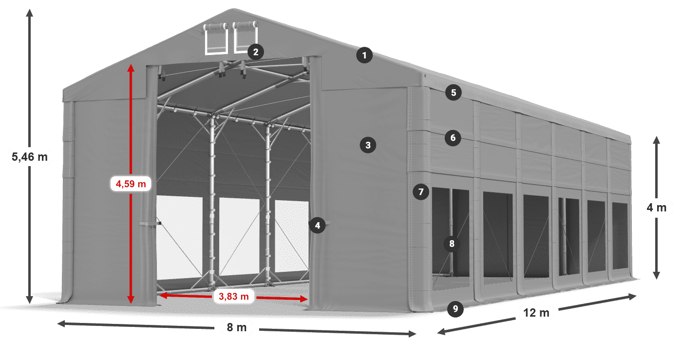 Tető: MS 580 PVC Falak: MS 580 PVC 4 m jelmagyarázat