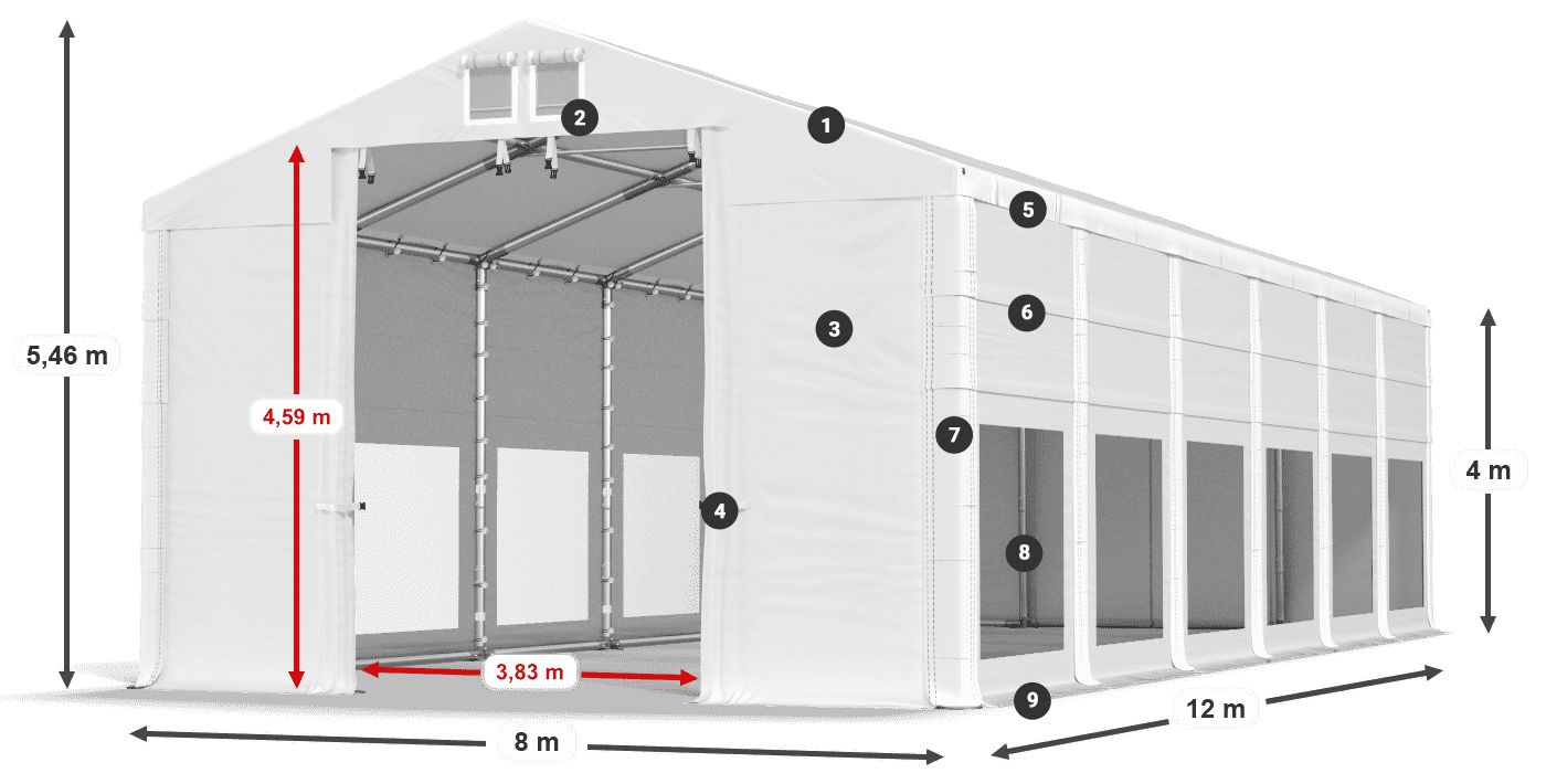 Tető: MS 580 PVC Falak: MS 580 PVC 4 m jelmagyarázat