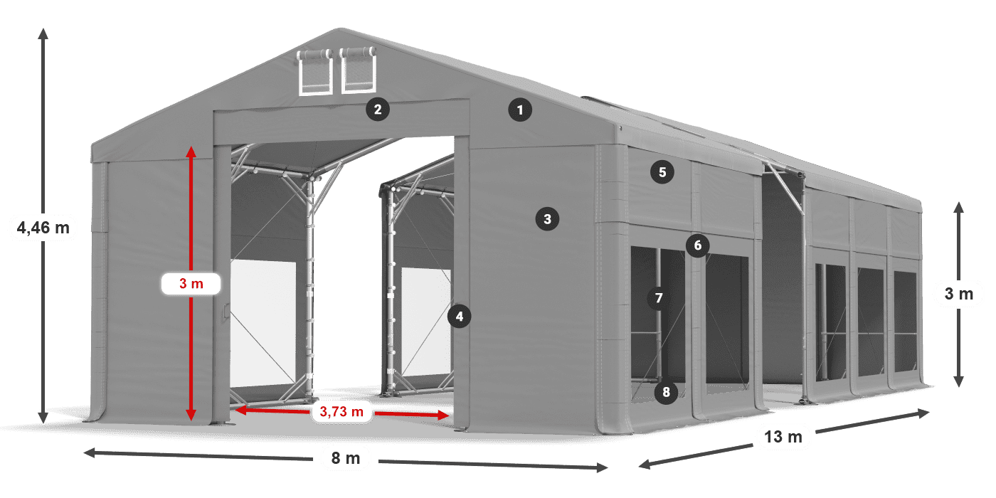 Tető: FR 620 PVC Falak: MS 580 PVC 3 m jelmagyarázat