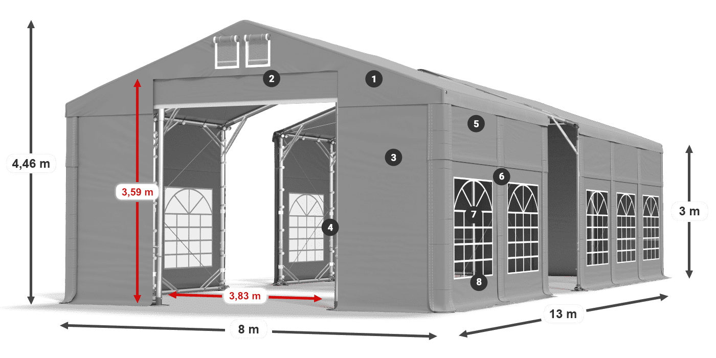 Tető: FR 620 PVC Falak: SD 500 PVC 3 m jelmagyarázat