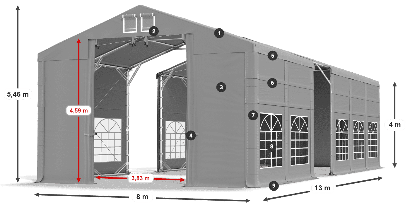 Tető: FR 620 PVC Falak: SD 500 PVC 4 m jelmagyarázat