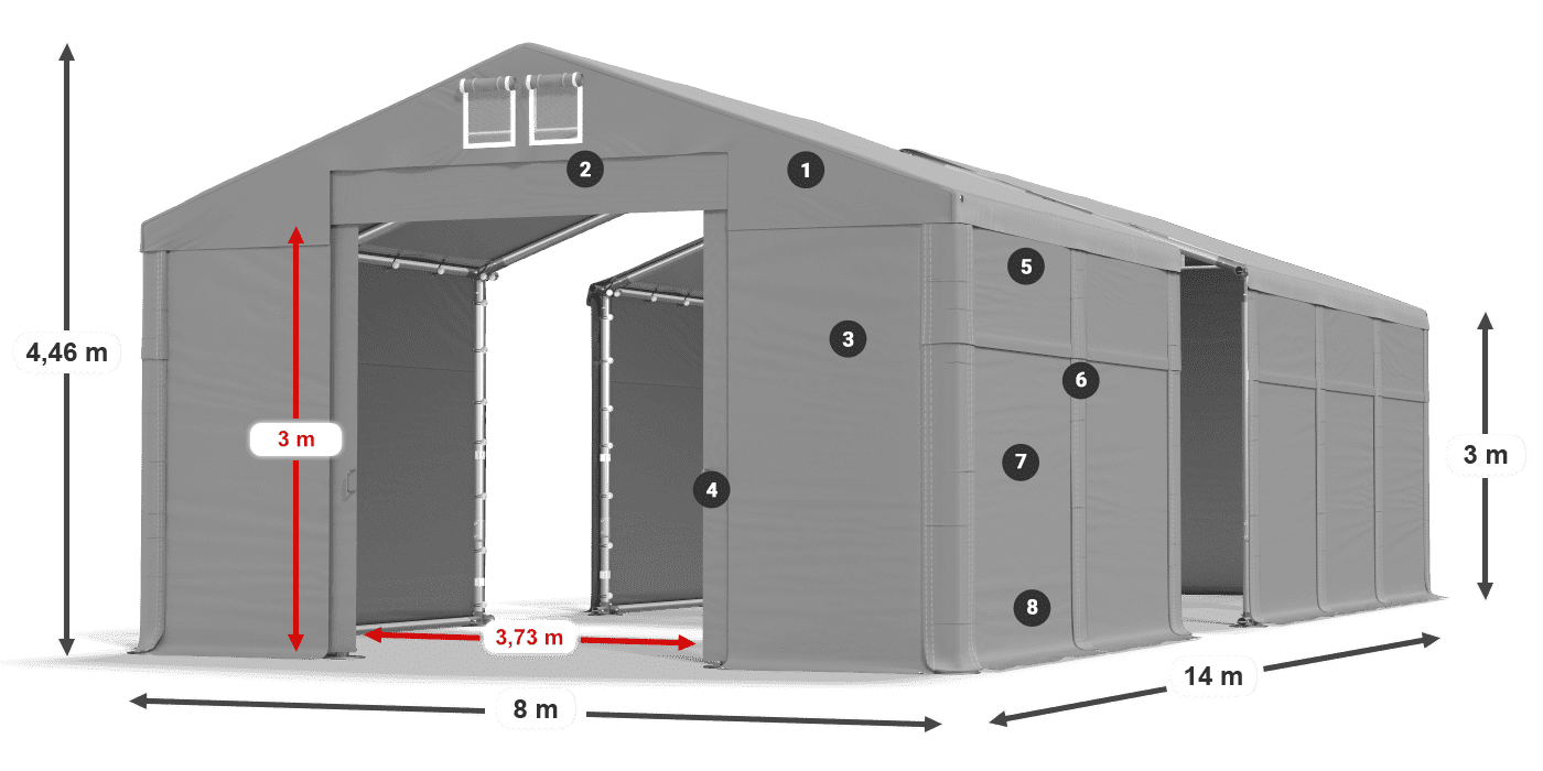 Tető: FR 620 PVC Falak: MS 580 PVC 3 m jelmagyarázat