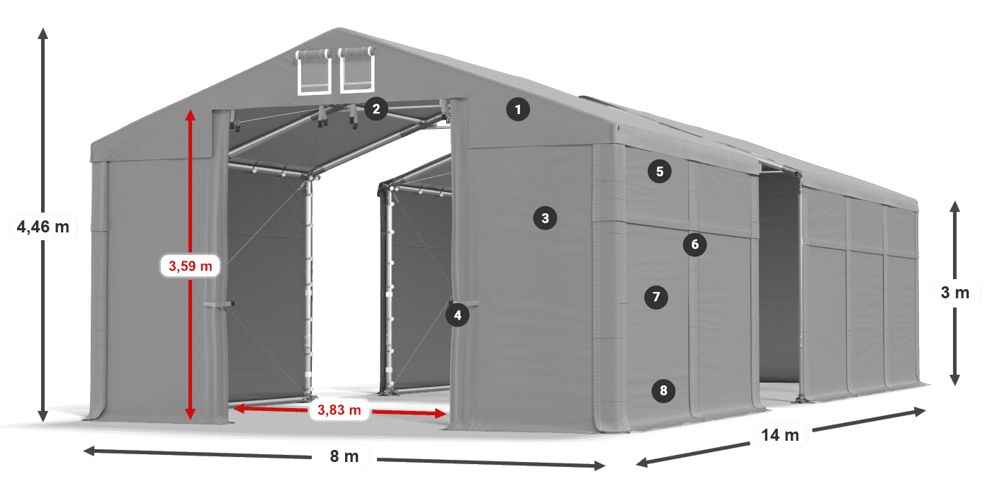 Tető: FR 620 PVC Falak: MS 580 PVC 3 m jelmagyarázat