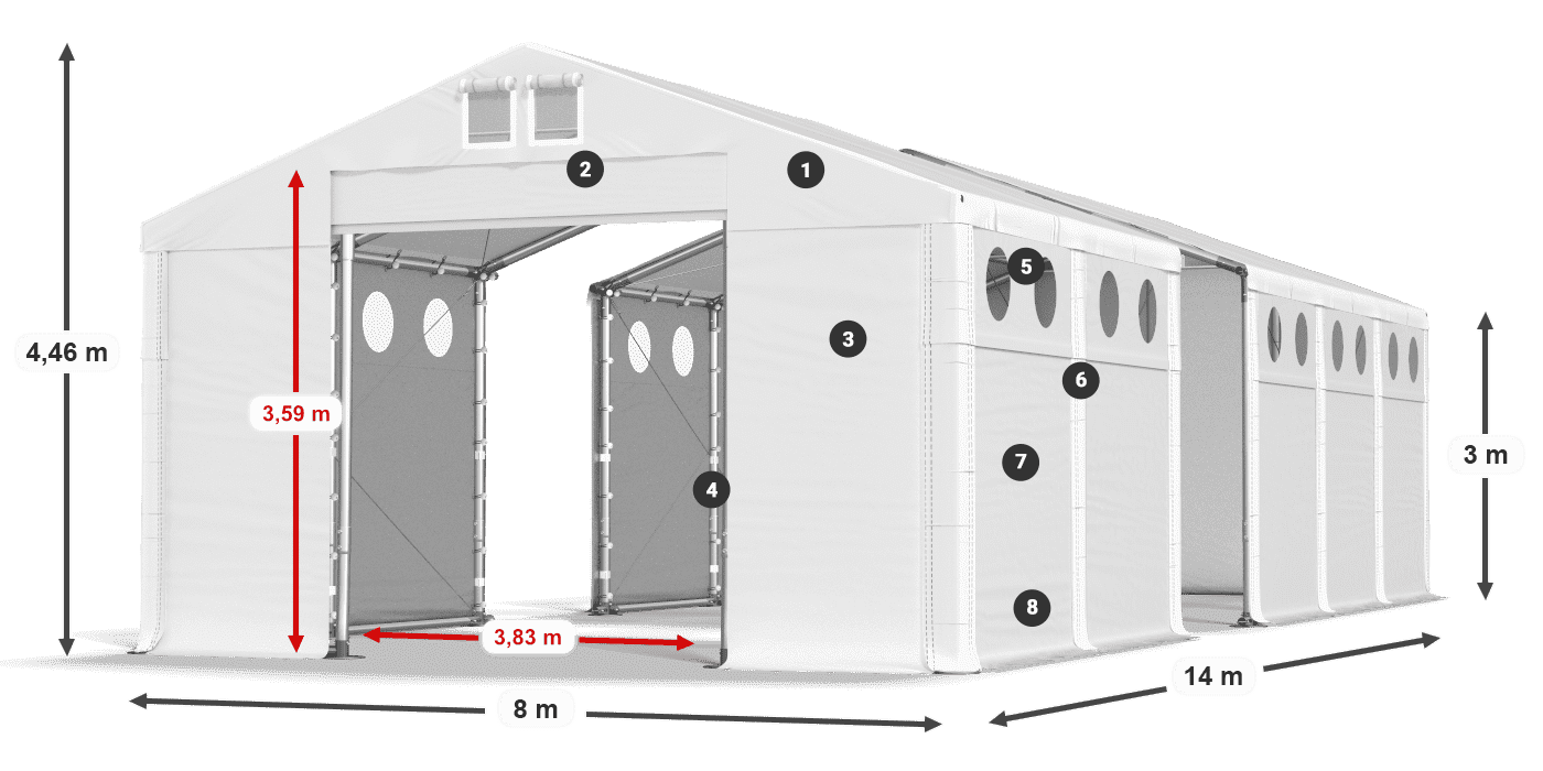 Tető: MS 580 PVC Falak: FR O 620 PVC 3 m jelmagyarázat