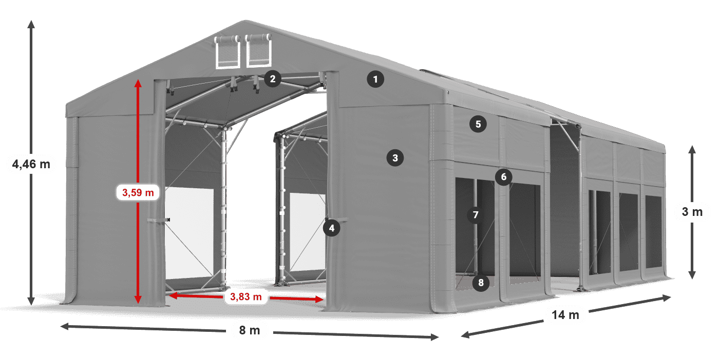 Tető: MS 580 PVC Falak: MS 580 PVC 3 m jelmagyarázat
