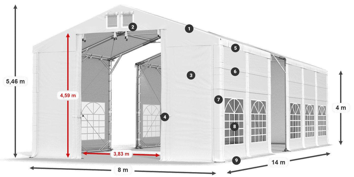 Tető: MS 580 PVC Falak: FR 620 PVC 4 m jelmagyarázat