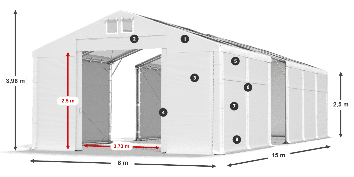 Tető: MS T 580 PVC Falak: SD 500 PVC 2,5 m jelmagyarázat
