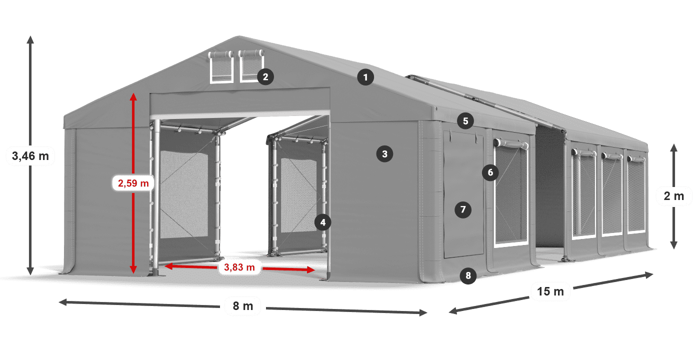 Tető: MS 580 PVC Falak: SD M 500 PVC 2 m jelmagyarázat