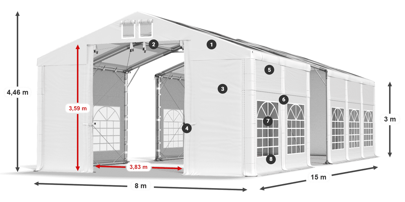 Tető: MS T 580 PVC Falak: FR 620 PVC 3 m jelmagyarázat