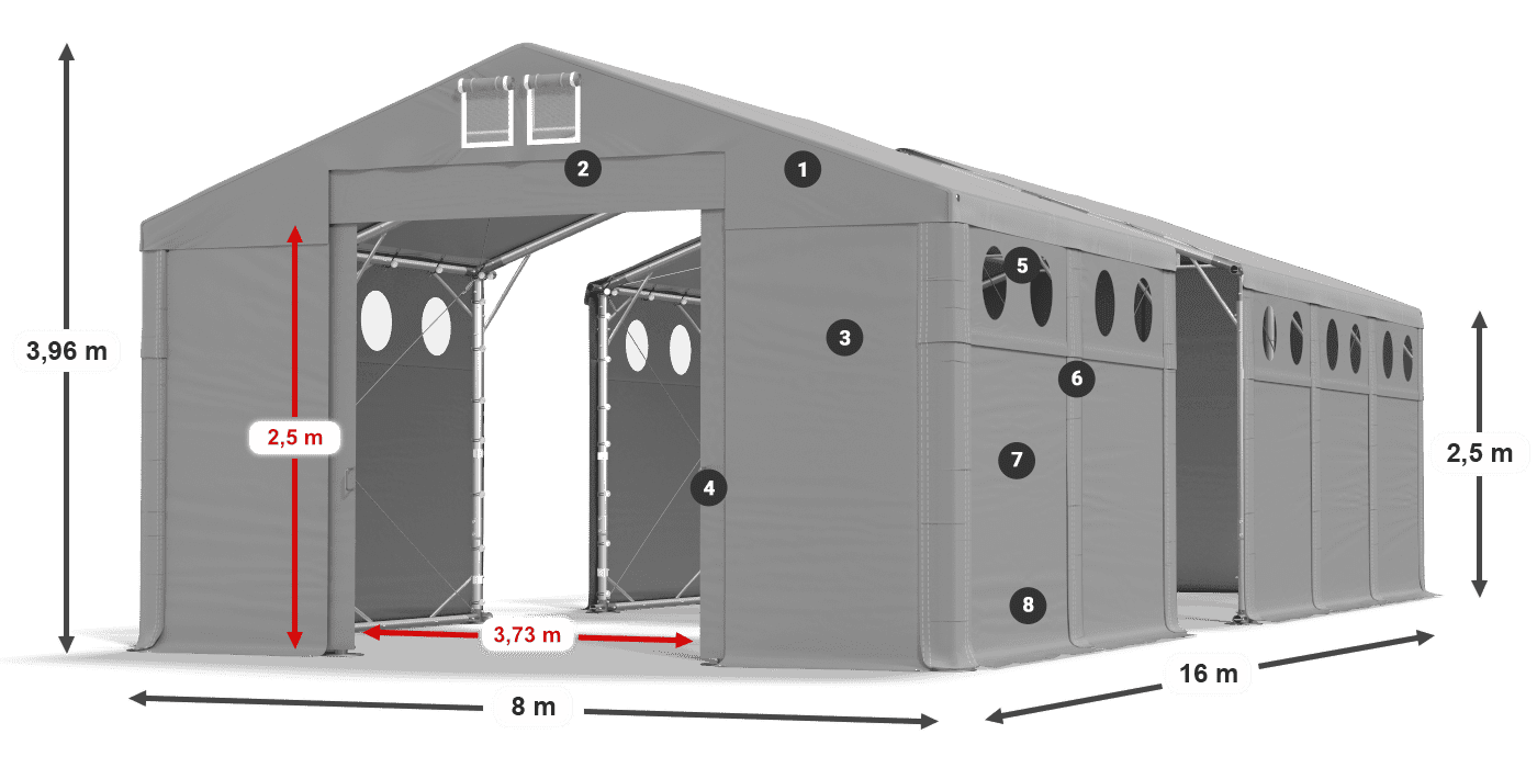 Tető: FR 620 PVC Falak: MS O 580 PVC 2,5 m jelmagyarázat