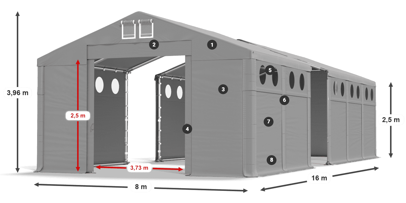 Tető: FR 620 PVC Falak: SD O 500 PVC 2,5 m jelmagyarázat