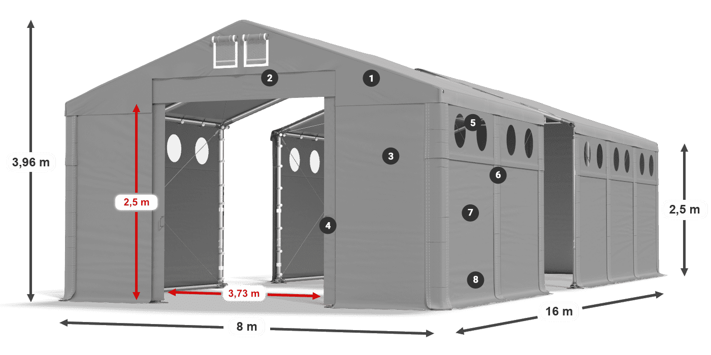 Tető: FR 620 PVC Falak: SD O 500 PVC 2,5 m jelmagyarázat