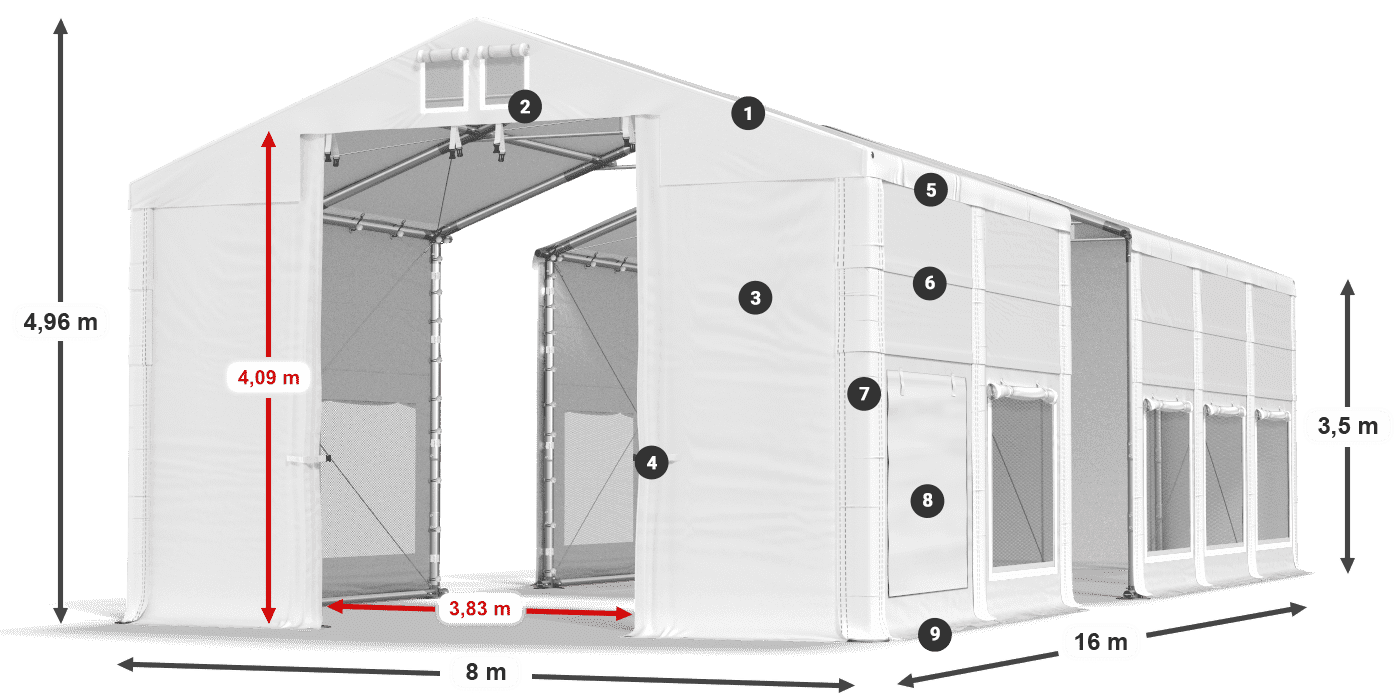 Tető: MS 580 PVC Falak: SD M 500 PVC 3,5 m jelmagyarázat