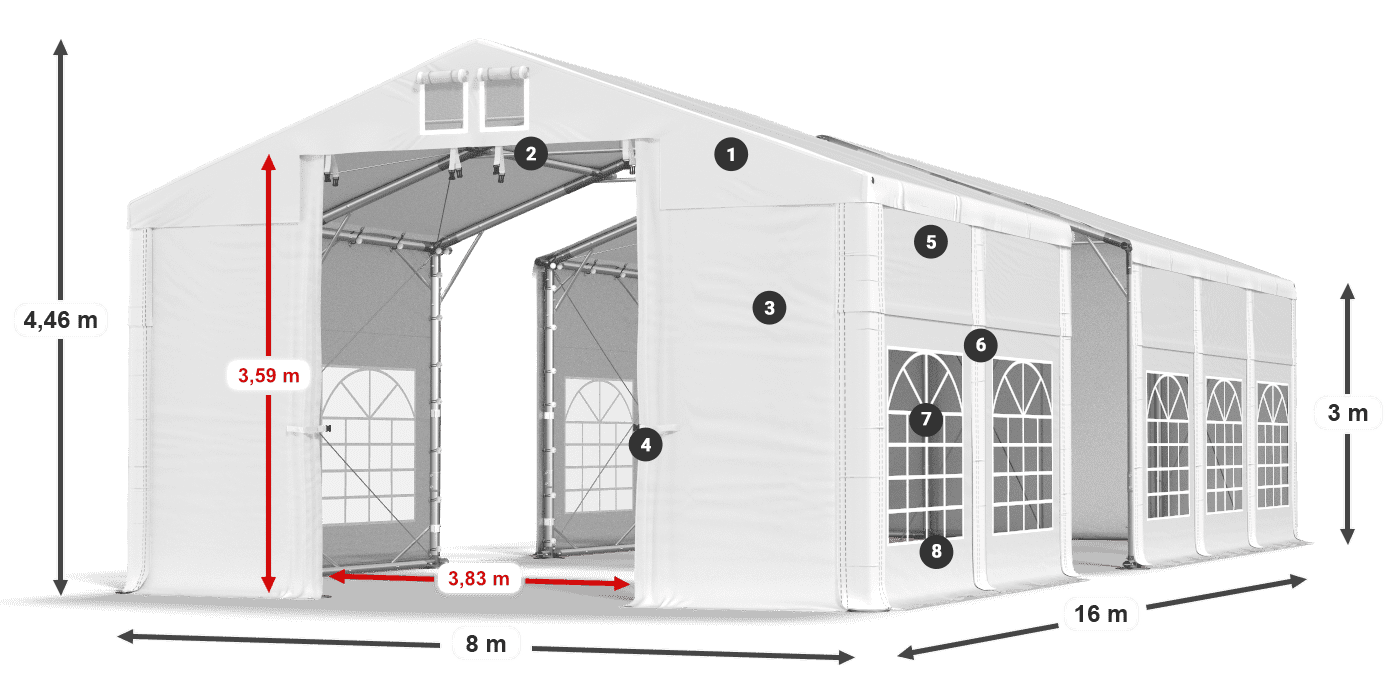 Tető: MS 580 PVC Falak: FR 620 PVC 3 m jelmagyarázat