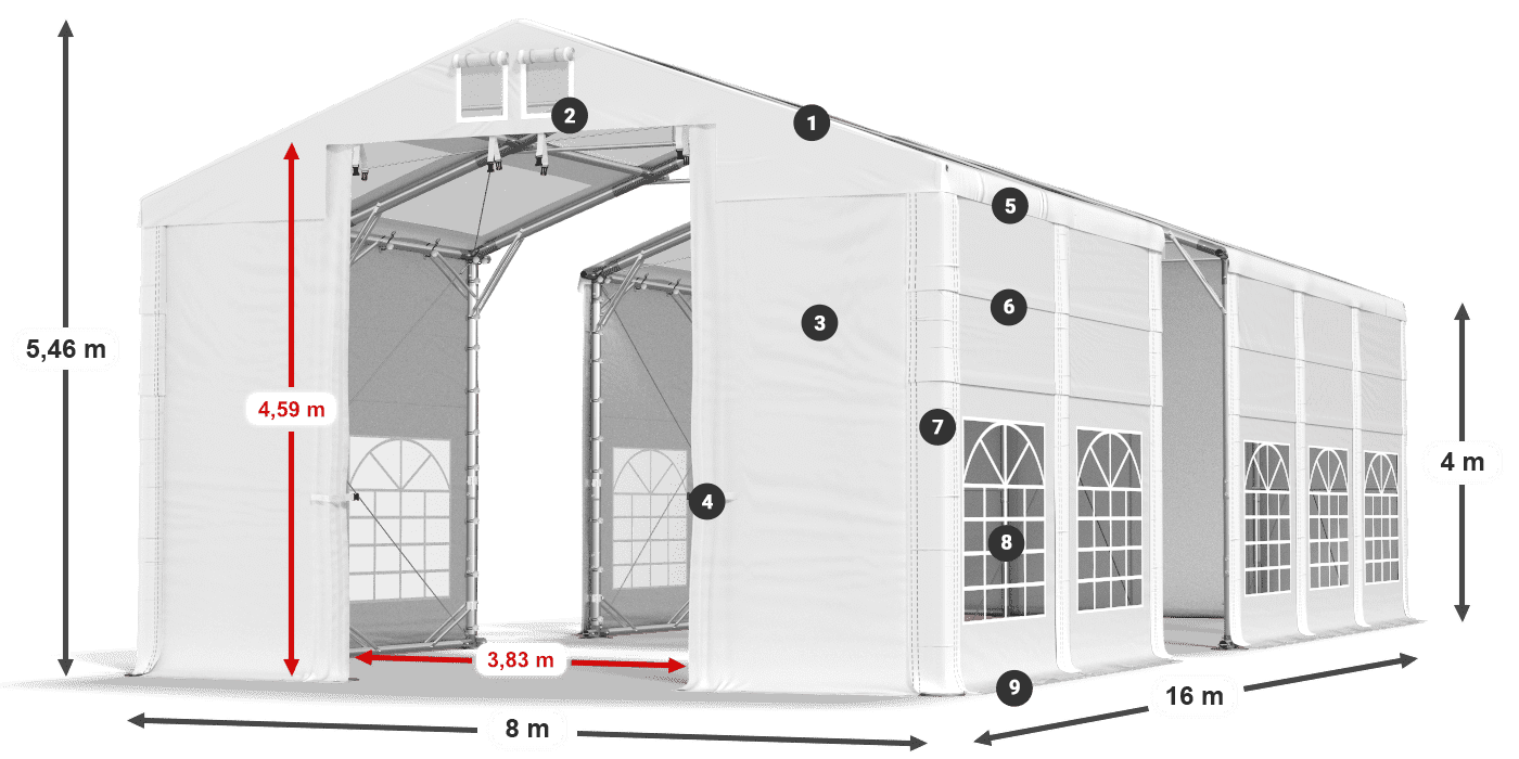 Tető: MS T 580 PVC Falak: FR 620 PVC 4 m jelmagyarázat