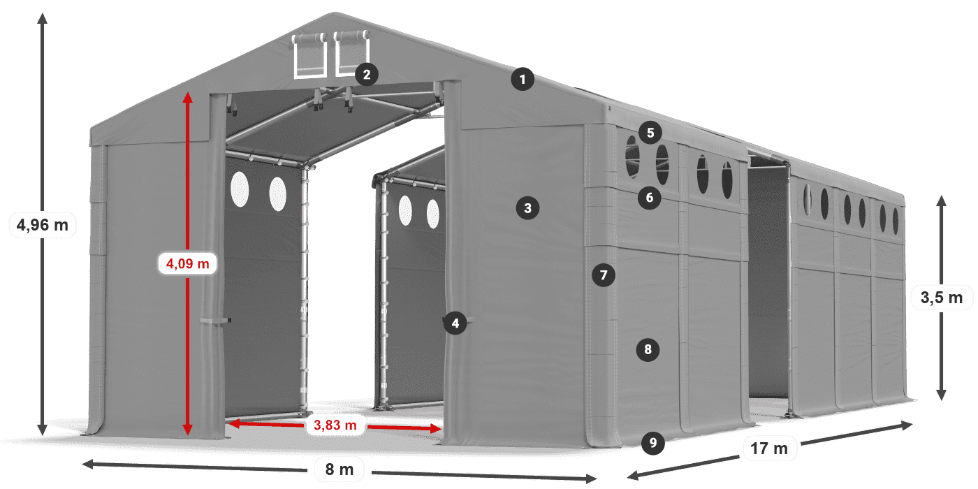Tető: FR 620 PVC Falak: MS O 580 PVC 3,5 m jelmagyarázat