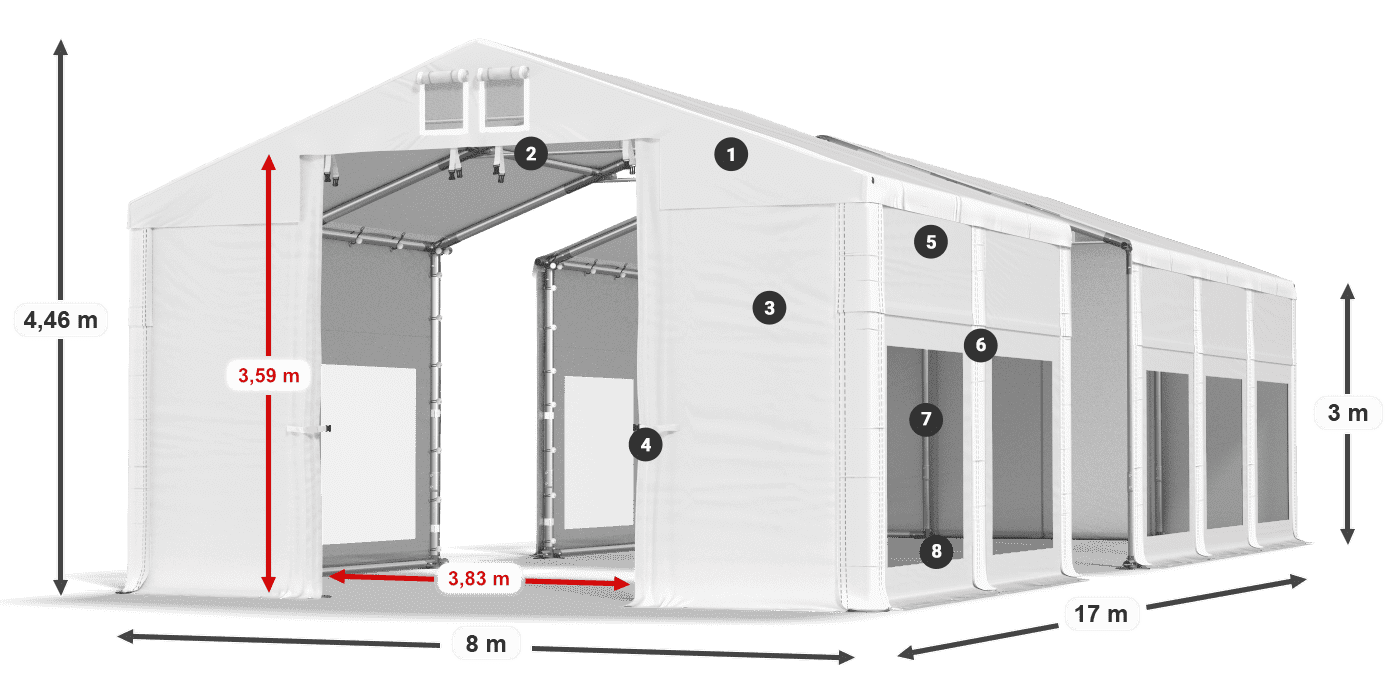 Tető: MS 580 PVC Falak: MS 580 PVC 3 m jelmagyarázat