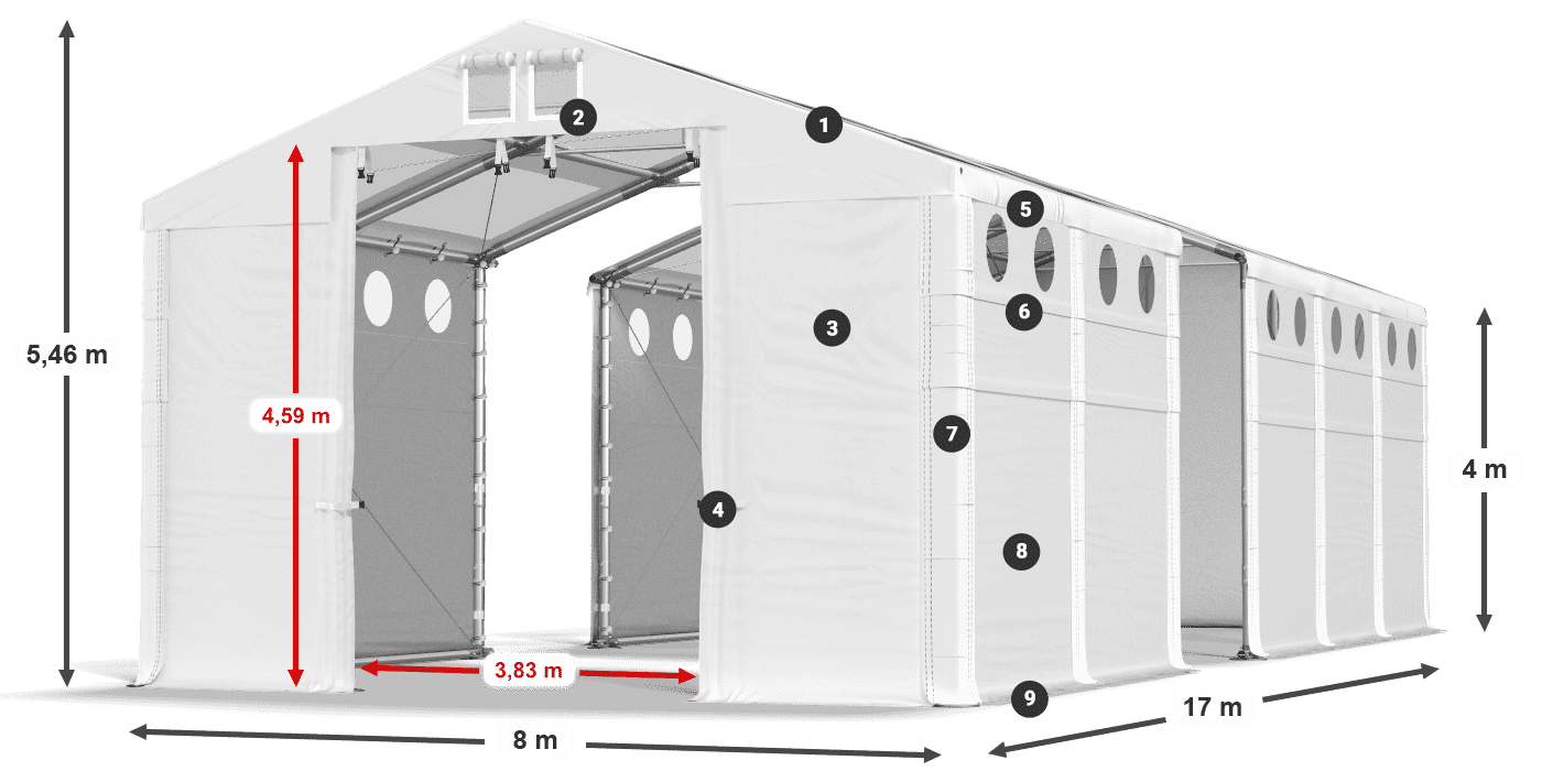 Tető: MS T 580 PVC Falak: SD O 500 PVC 4 m jelmagyarázat