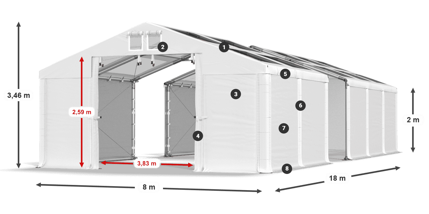 Tető: MS T 580 PVC Falak: FR 620 PVC 2 m jelmagyarázat