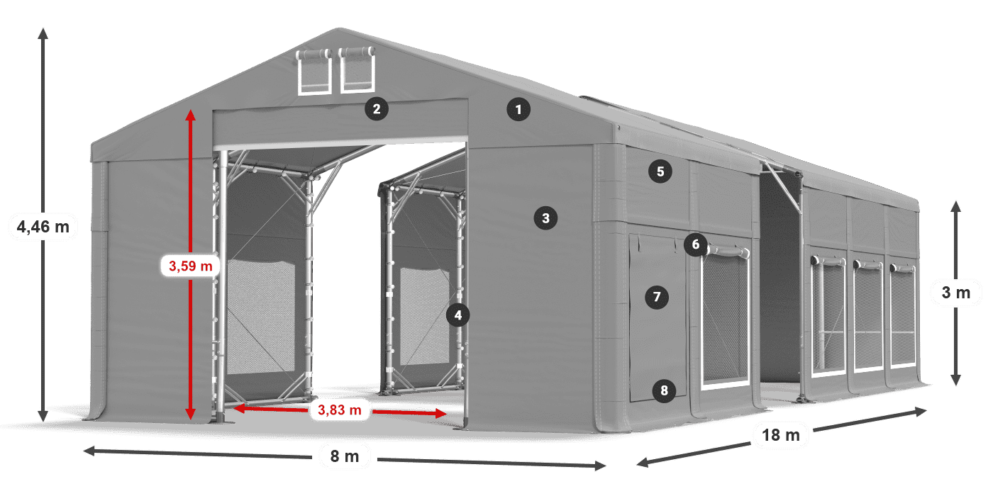 Tető: MS 580 PVC Falak: SD M 500 PVC 3 m jelmagyarázat