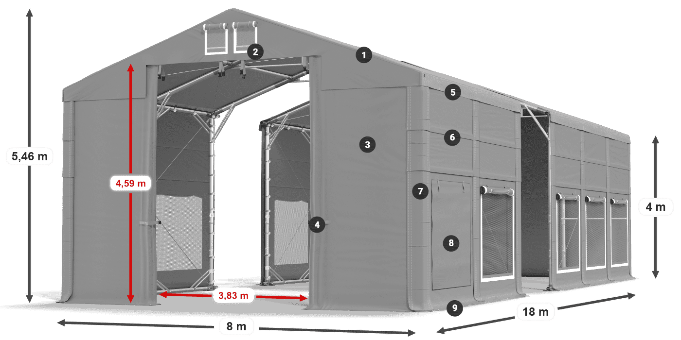 Tető: MS 580 PVC Falak: SD M 500 PVC 4 m jelmagyarázat