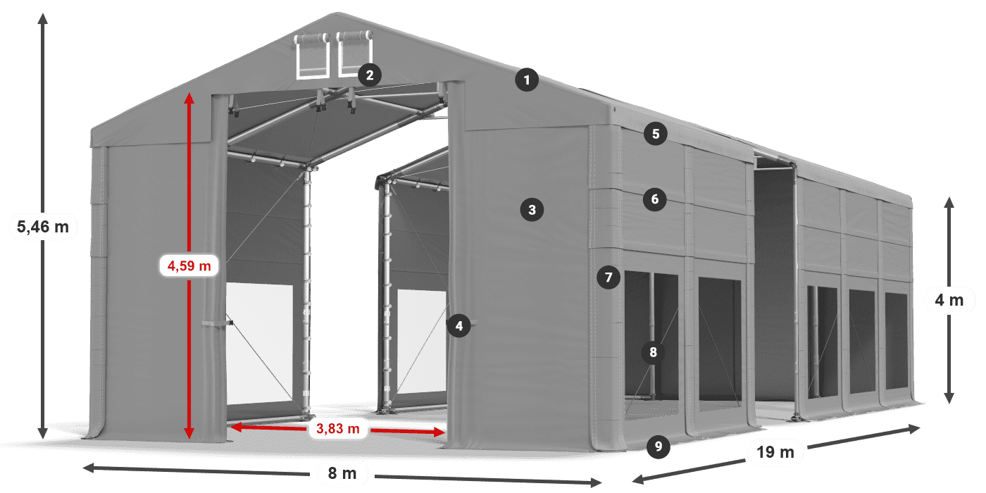 Tető: FR 620 PVC Falak: MS 580 PVC 4 m jelmagyarázat