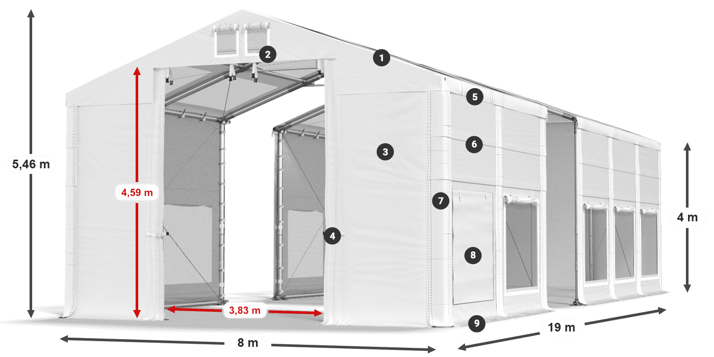 Tető: MS T 580 PVC Falak: SD M 500 PVC 4 m jelmagyarázat
