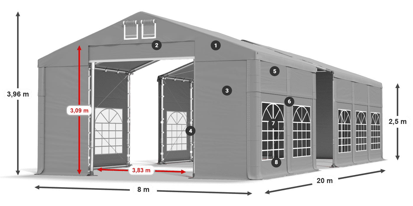 Tető: FR 620 PVC Falak: SD 500 PVC 2,5 m jelmagyarázat