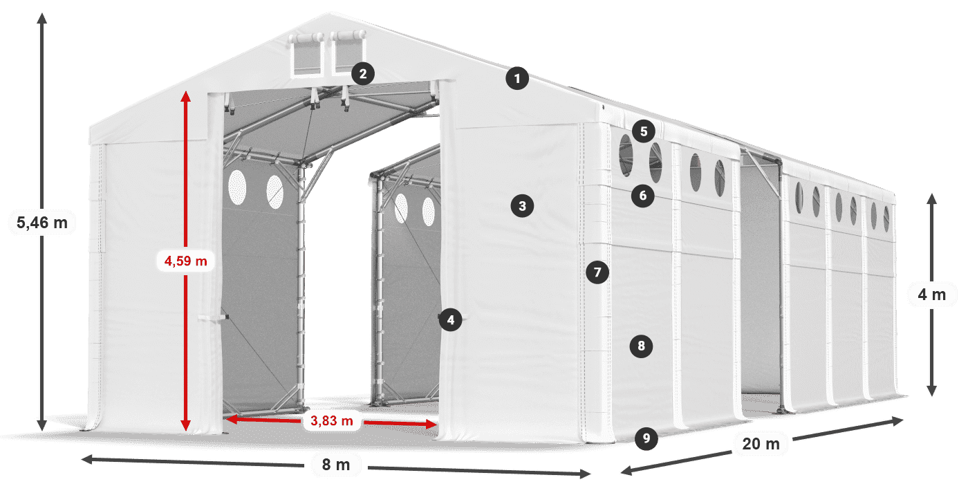 Tető: FR 620 PVC Falak: MS O 580 PVC 4 m jelmagyarázat