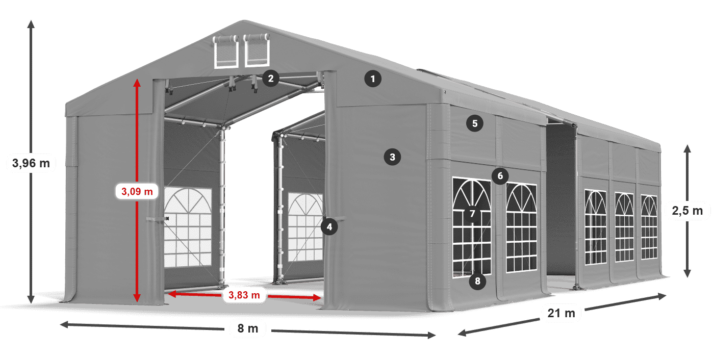 Tető: FR 620 PVC Falak: SD 500 PVC 2,5 m jelmagyarázat