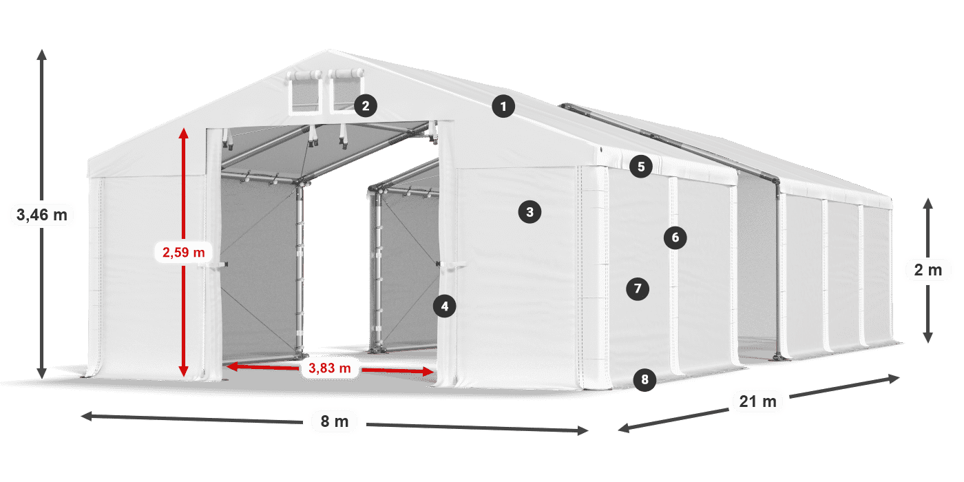 Tető: FR 620 PVC Falak: SD 580 PVC 2 m jelmagyarázat