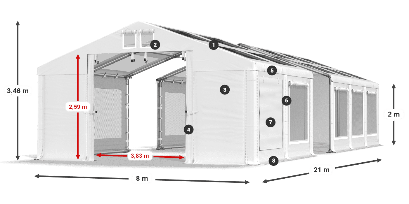 Tető: MS T 580 PVC Falak: SDM 500 PVC 2 m jelmagyarázat