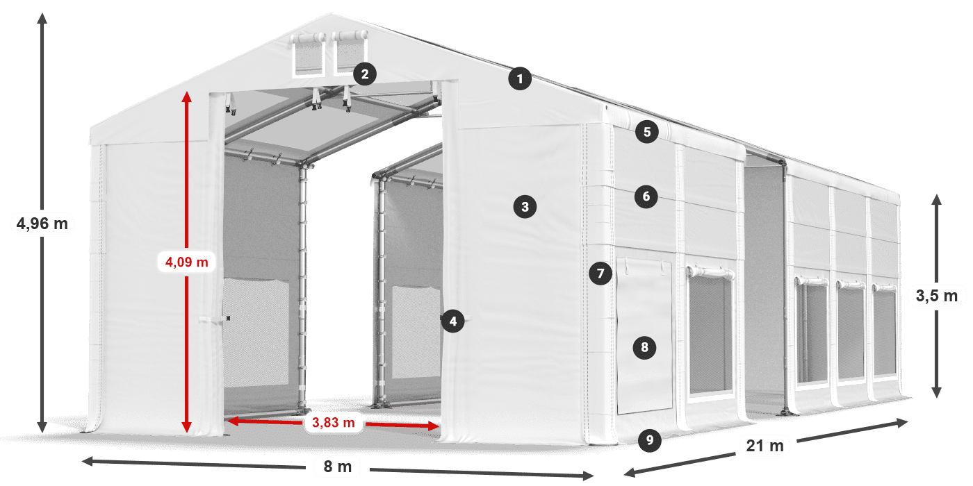 Tető: MS T 580 PVC Falak: SD M 500 PVC 2,5 m jelmagyarázat